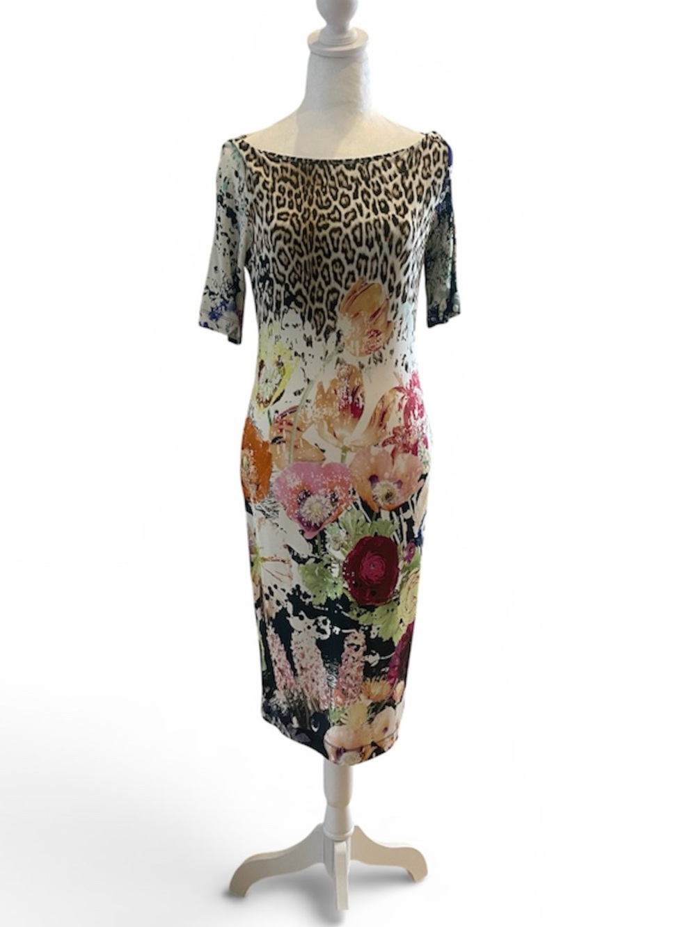 Just Cavalli Floral & Leopard Print Bodycon Dress | Size IT 40